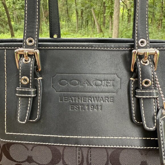Coach Black Lunch Tote Signature C Jaquard Canvas Shoulder Bag #10659 - Picture 3 of 9